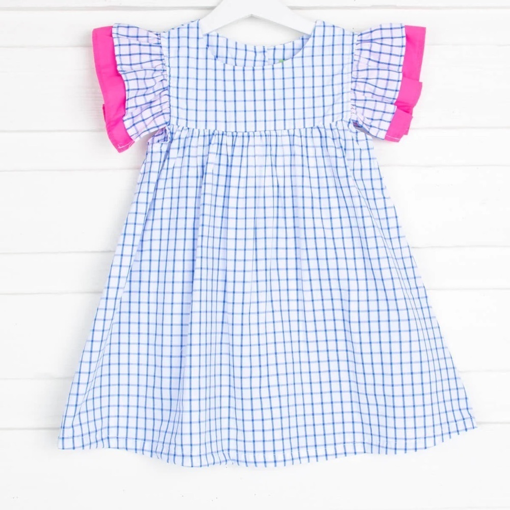 Classic Whimsy windowpane plaid dress ruffles toddler girl short sleeve maeve